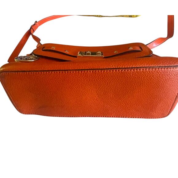 Michael Kors Addison Small Messenger Bag Womens Orange Pebbled Leather Purse - Picture 5 of 10